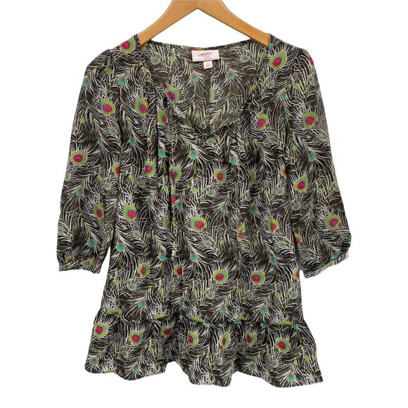 Liberty of London for Target Popover Blouse Women XS Peacock Feather Peplum Hem - Picture 1 of 8